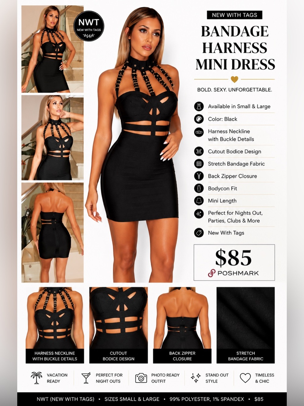 Strappy Bandage Harness Mini Dress - Black